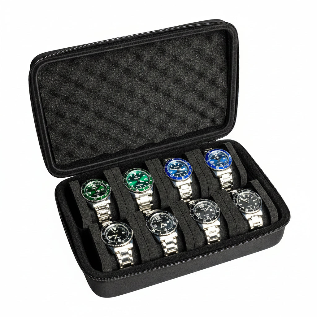 8-Slot Hard Shell Watch Storage Case – Portable Travel Organizer for Watches & Jewelry