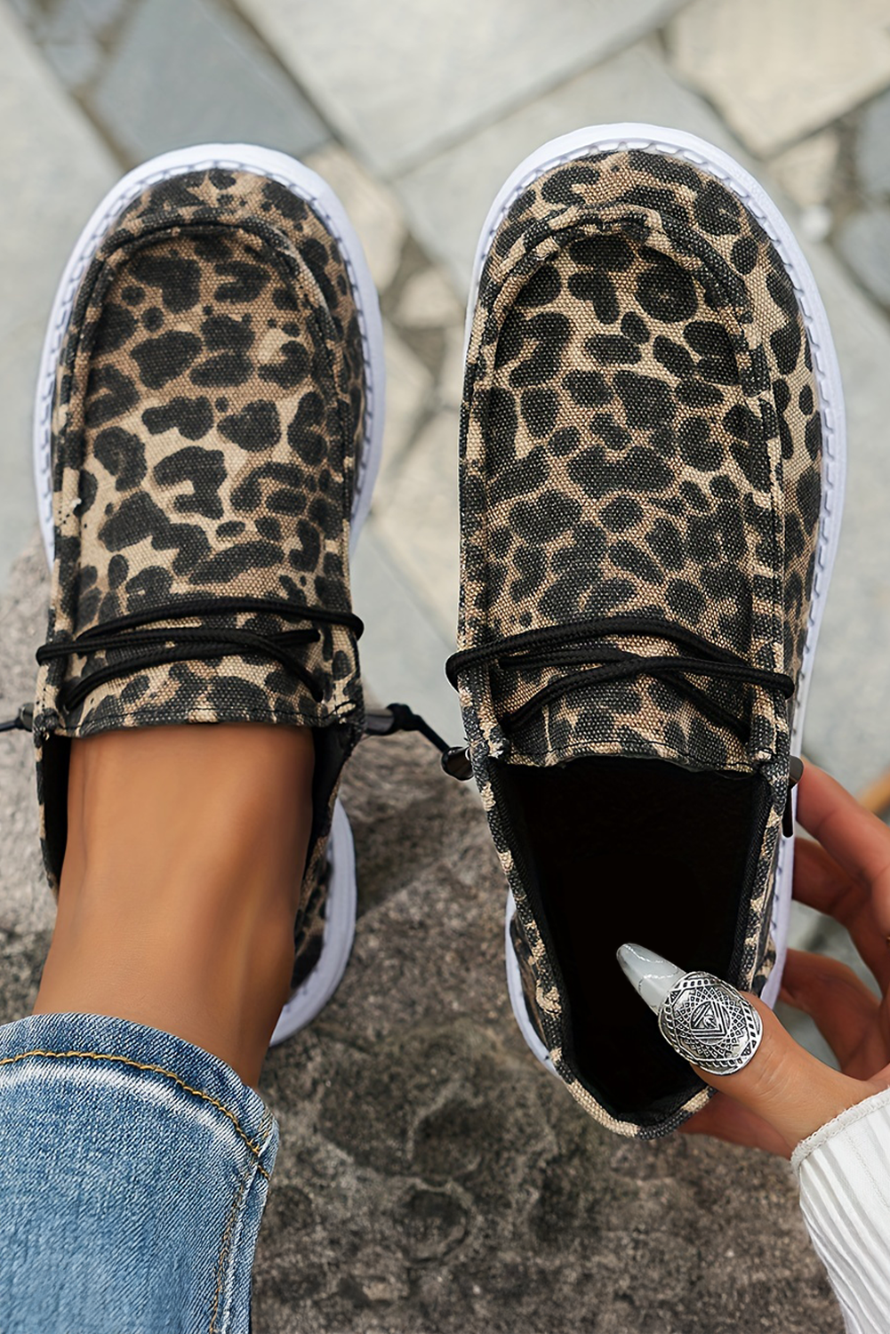 Kira  Lace-up Decor Leopard Canvas Shoes