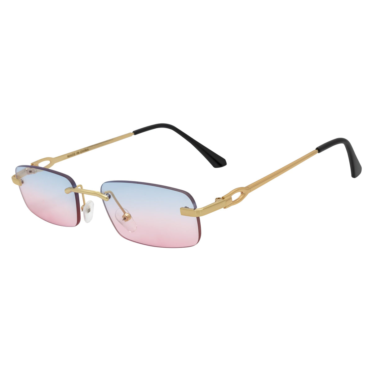 CHANELLE - Rimless Small Rectangle Sunglasses Gold Blue-Pink Fade