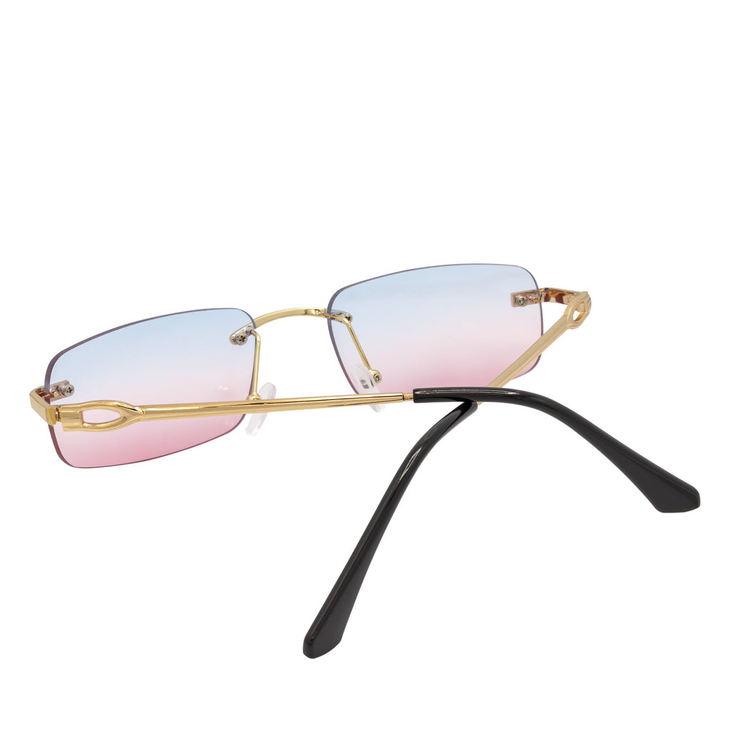 CHANELLE - Rimless Small Rectangle Sunglasses Gold Blue-Pink Fade