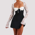 Y2K  Lace Long Sleeve Dress Fashion Sexy Corset Backless Lace Up Short Dresses Womens Clothing