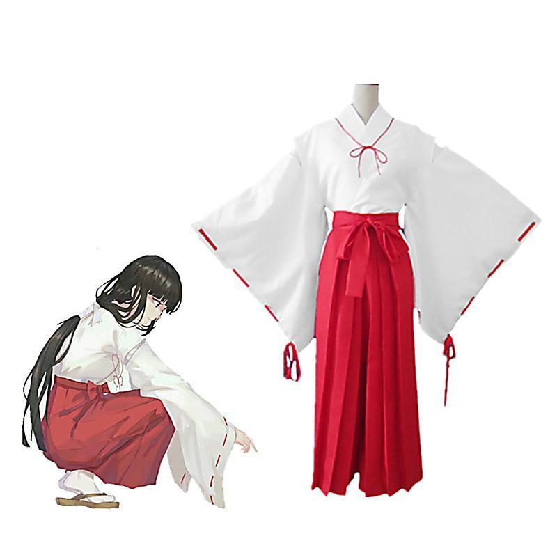 Anime Inuyasha Kikyou Witch Kimono Dress Cosplay Halloween Costume Complete Set AU