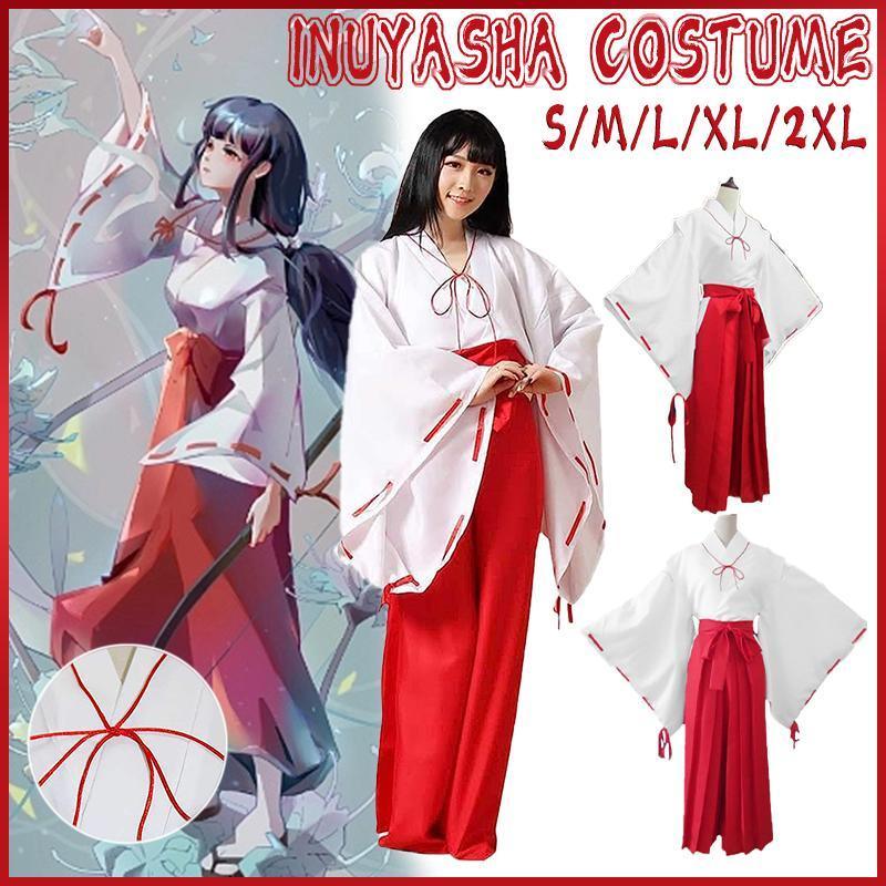 Anime Inuyasha Kikyou Witch Kimono Dress Cosplay Halloween Costume Complete Set AU