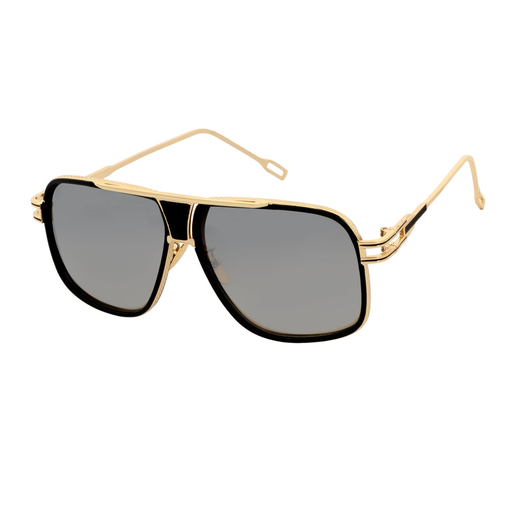 MAC - Square Metal Aviator Black-Gold Sunglasses Silver Mirror